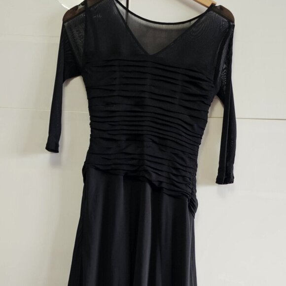 Vintage Laura Dress Black Maxi Evening Sheer Sleeves Ribbed Bodice - Picture 4 of 16
